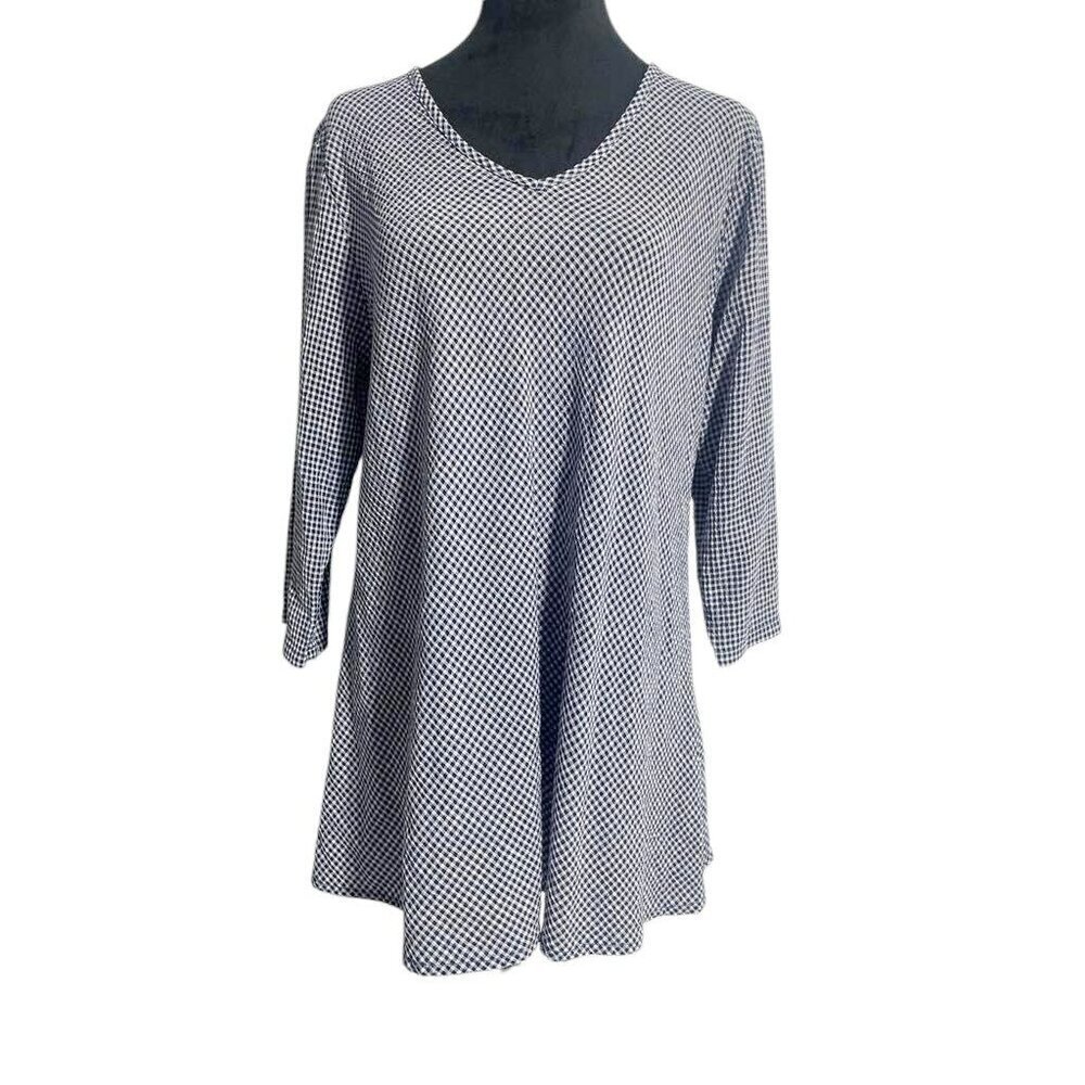 NEW Cut Loose Size Medium  Top Blouse Gingham 3/4 Sleeve Boho Lagenlook